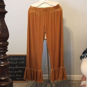 Gold Velvet/velour ruffle pants